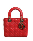 Christian Dior Cannage Leather Lady Dior Handbag - Red
