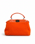 Fendi Leather & Shearling Mini Peekaboo Top Handle Bag - Orange