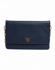 Prada Saffiano Leather Wallet on Chain Clutch Bag - Blue