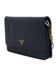 Prada Saffiano Leather Wallet on Chain Clutch Bag - Blue