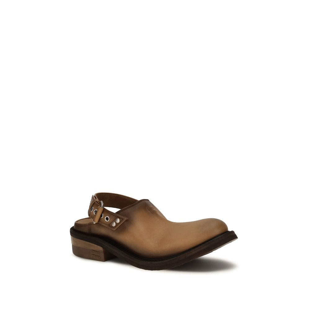 Miu Miu Foule Leather Mules - Light Brown – Runway Door