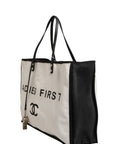 Chanel Ladies First Canvas Shopper Tote Bag - Black & White