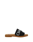 Chloé Linen Woody Flat Sandals - Black