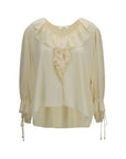 Chloé Silk Ruffled V-Neck Shirt - Beige