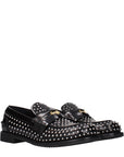 Miu Miu Studded Brushed Leather Penny Loafers - Black
