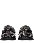 Miu Miu Studded Brushed Leather Penny Loafers - Black