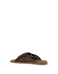 Miu Miu Woven Leather Flat Sandals - Dark Brown