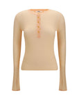 Chloé Wool Ribbed Half-Placket Sweater - Peachy Orange