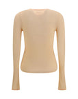 Chloé Wool Ribbed Half-Placket Sweater - Peachy Orange