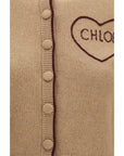 Chloé Wool Heart Logo Cardigan - Beige