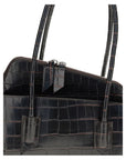 The Attico La Passeggiata Croc Embossed Leather Small Top Handle Handbag - Espresso Black