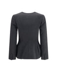 Self-Portrait Pearl Button Collarless Wool Blazer - Gray/Grey