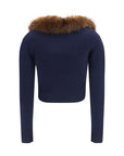 Self-Portrait Wool-Cashmere Faux Fur Collar Cardigan - Deep Blue