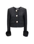 Self-Portrait Bouclé Faux Fur Trim Jacket - Black
