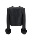 Self-Portrait Bouclé Faux Fur Trim Coat Jacket - Black
