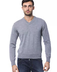 Billionaire Italian Couture Merino Wool V-Neck Sweater - Marle Gray/Grey