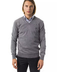 Uominitaliani Merino Wool V-Neck Sweater - Light Gray/Grey