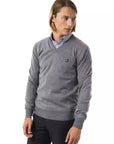 Uominitaliani Merino Wool V-Neck Sweater - Light Gray/Grey