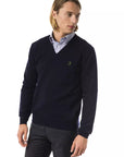 Uominitaliani Merino Wool V-Neck Sweater - Navy