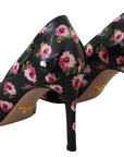 Prada Black Leather Floral Print Stiletto Heel Pumps