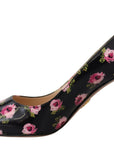 Prada Black Leather Floral Print Stiletto Heel Pumps