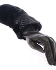 Dolce & Gabbana Leather & Fur Long Gloves - Black- Small