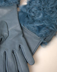 Dolce & Gabbana Leather & Fur Long Gloves - Blue