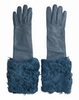 Dolce & Gabbana Leather & Fur Long Gloves - Blue