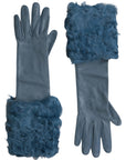 Dolce & Gabbana Leather & Fur Long Gloves - Blue