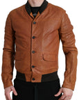 Dolce & Gabbana Perforated Leather Bomber Jacket - Cognac