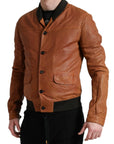 Dolce & Gabbana Perforated Leather Bomber Jacket - Cognac