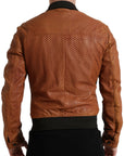 Dolce & Gabbana Perforated Leather Bomber Jacket - Cognac
