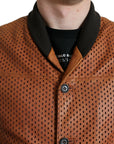Dolce & Gabbana Perforated Leather Bomber Jacket - Cognac