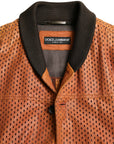 Dolce & Gabbana Perforated Leather Bomber Jacket - Cognac