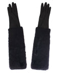 Dolce & Gabbana Leather & Fur Long Gloves - Black - Medium