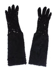 Dolce & Gabbana Wool & Fur Elbow Length Gloves - Black