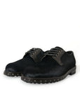 Dolce & Gabbana Black Fur-Leather Derby Dress Shoes