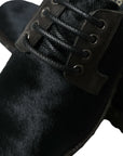 Dolce & Gabbana Black Fur-Leather Derby Dress Shoes