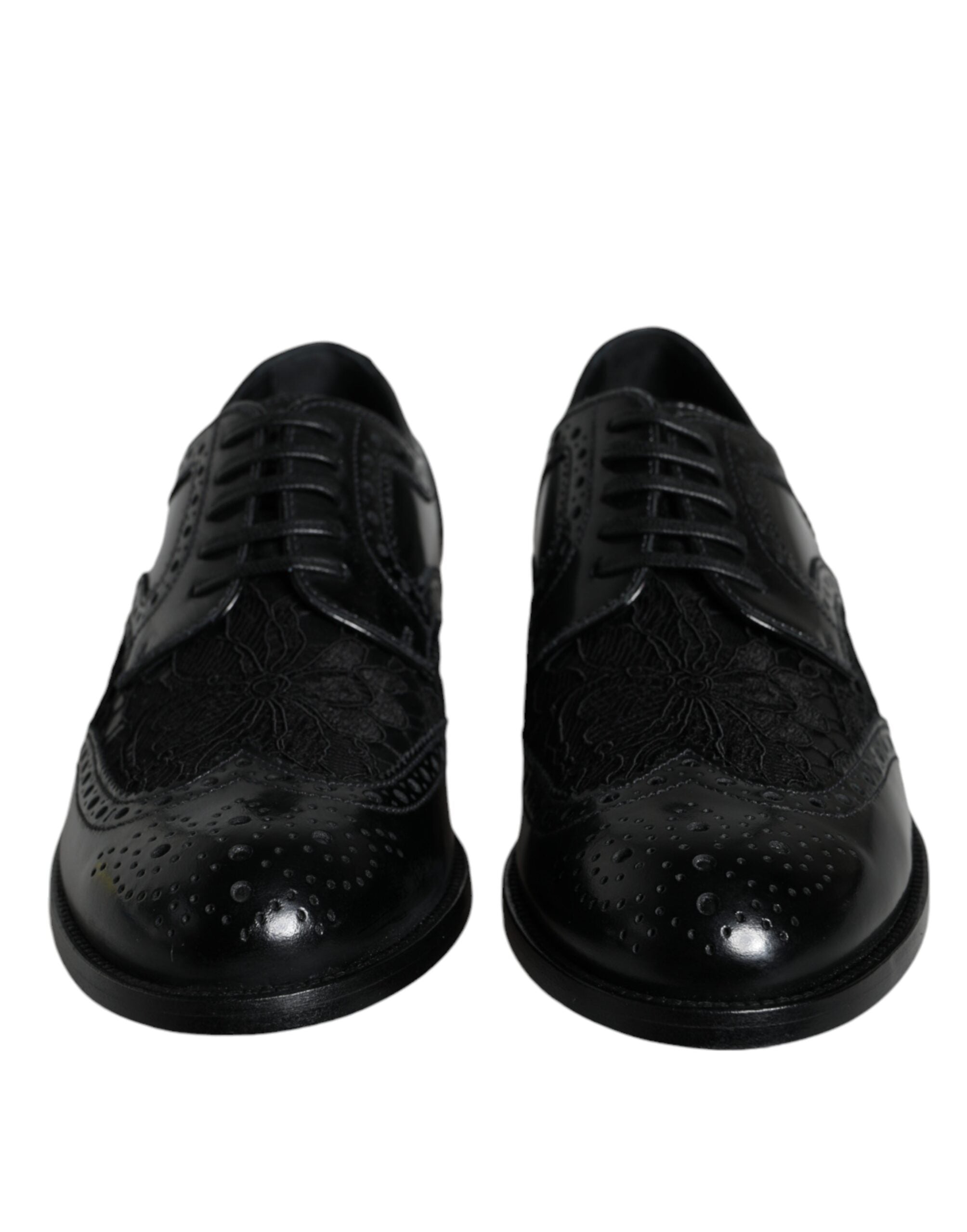 Dolce Gabbana Black Leather Floral Lace Derby Shoes – Runway Door