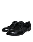 Dolce & Gabbana Black Leather Floral Lace Derby Shoes
