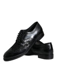 Dolce & Gabbana Black Leather Floral Lace Derby Shoes