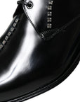 Dolce & Gabbana Black Leather Crystal Embellished Derby Dress Shoes