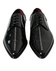 Dolce & Gabbana Black Leather Crystal Embellished Derby Dress Shoes