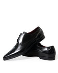 Dolce & Gabbana Black Leather Crystal Embellished Derby Dress Shoes