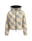 reversible checked zip up cropped hooded jacket