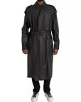 Bottega Veneta Leather Trench Coat - Black