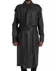 Bottega Veneta Leather Trench Coat - Black
