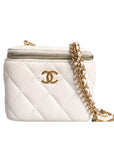 Chanel White Matelasse Lambskin Gold Chain Shoulder Vanity Bag