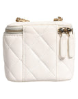 Chanel White Matelasse Lambskin Gold Chain Shoulder Vanity Bag