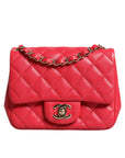 Chanel Vivid Pink-Red Matelasse Chain Mini Shoulder Leather Purse